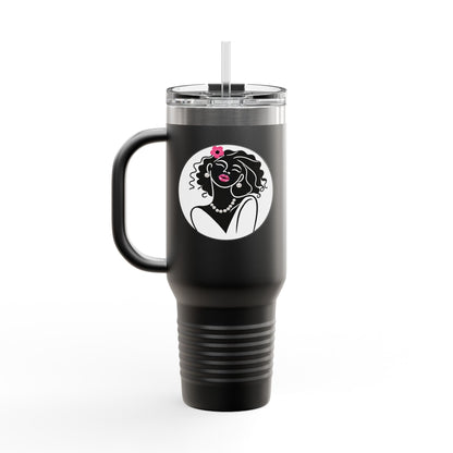 Pearls & Curls2 | Pink Pout - Insulated Travel Mug, 40oz (black or white)