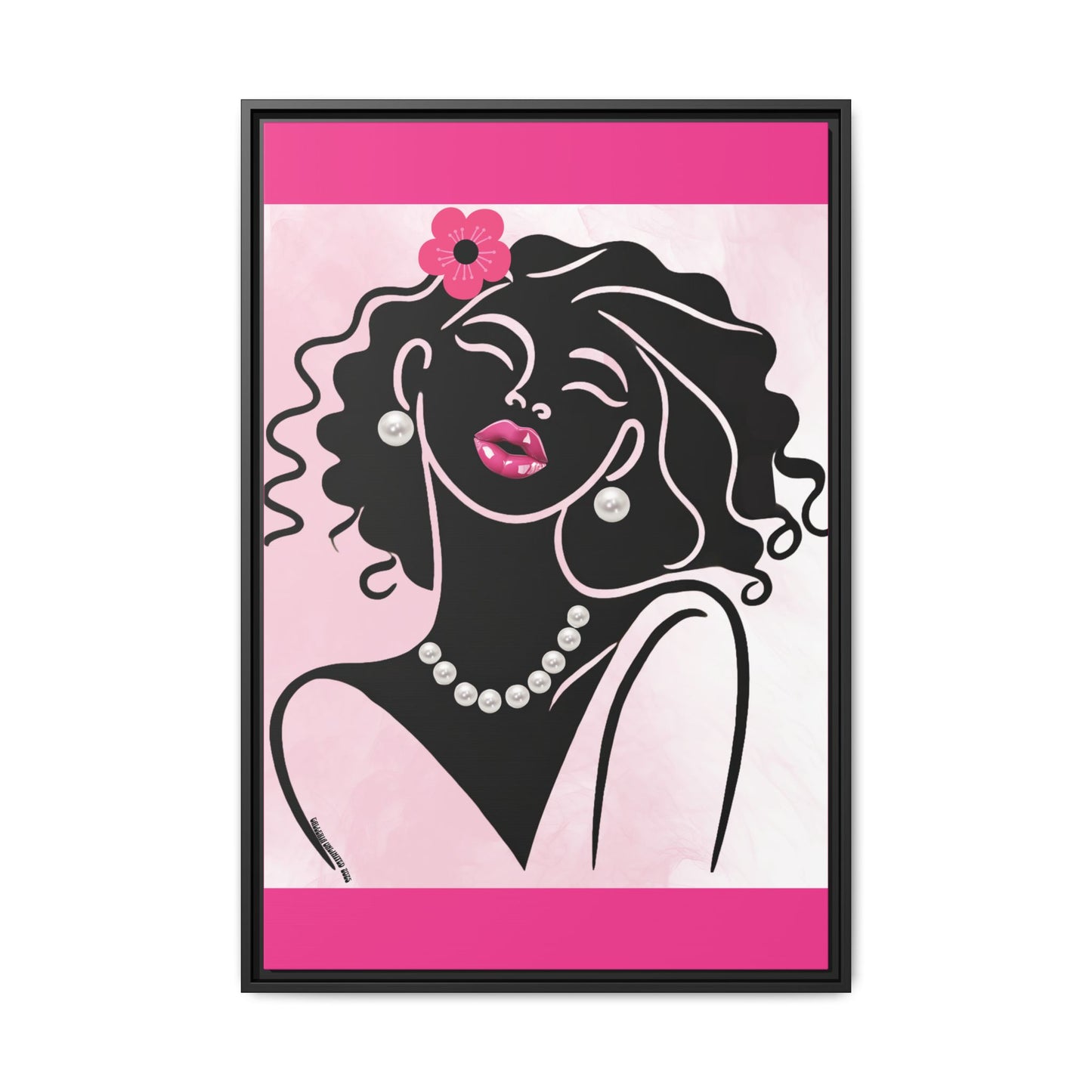 Pearls & Curls2 | Pink Pout - Framed Matte Canvas Art (black or white frame)