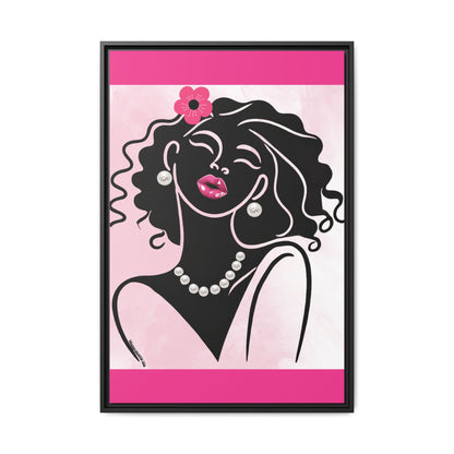 Pearls & Curls2 | Pink Pout - Framed Matte Canvas Art (black or white frame)