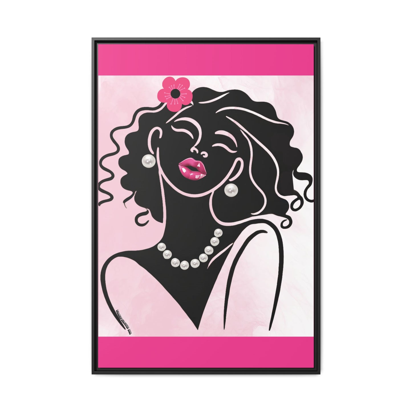 Pearls & Curls2 | Pink Pout - Framed Matte Canvas Art (black or white frame)