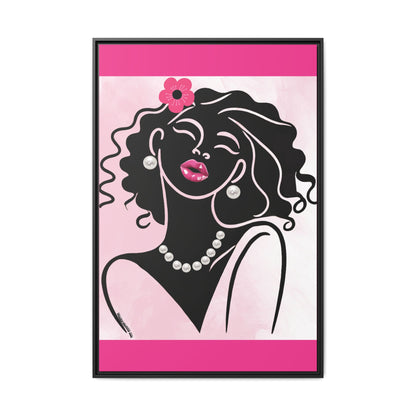 Pearls & Curls2 | Pink Pout - Framed Matte Canvas Art (black or white frame)