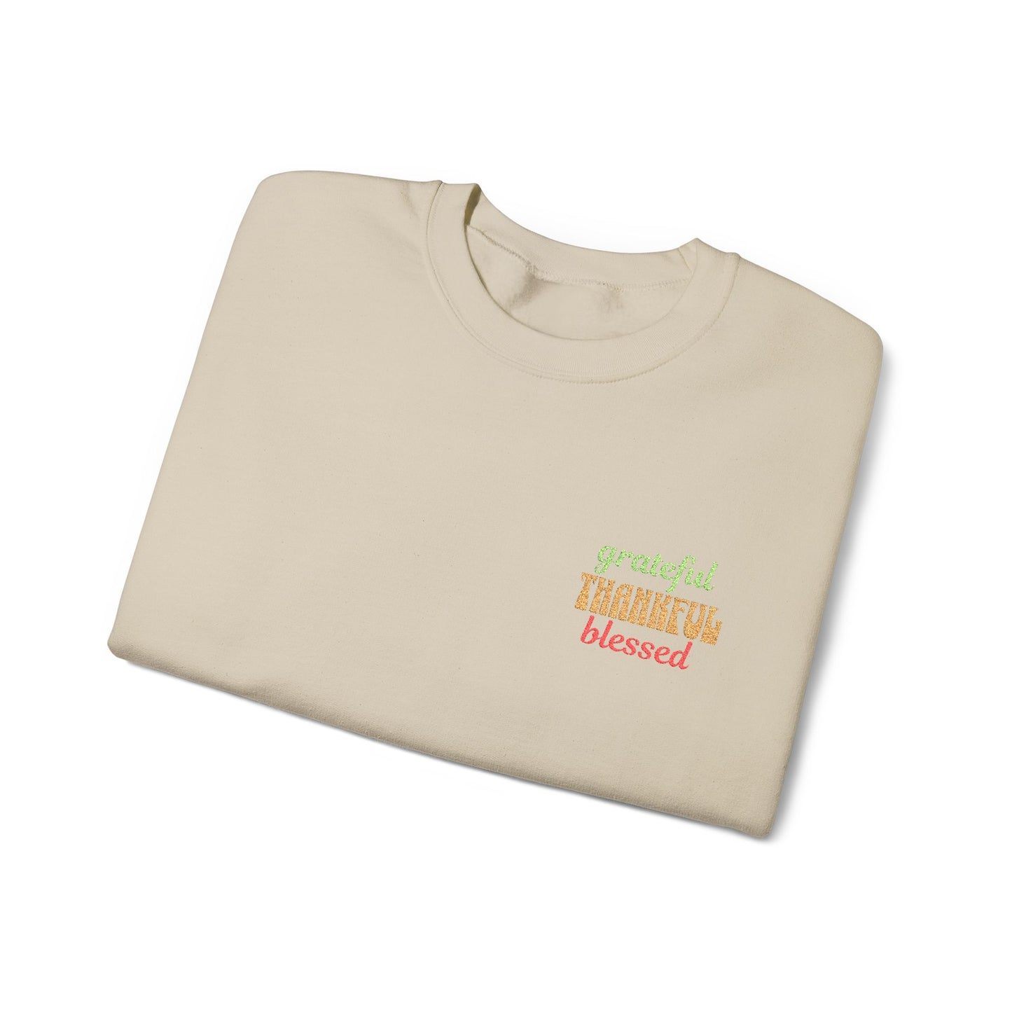 The Cozy Edit2 | Embroidered "Grateful - Thankful - Blessed" Crewneck Sweatshirt (multiple colors)