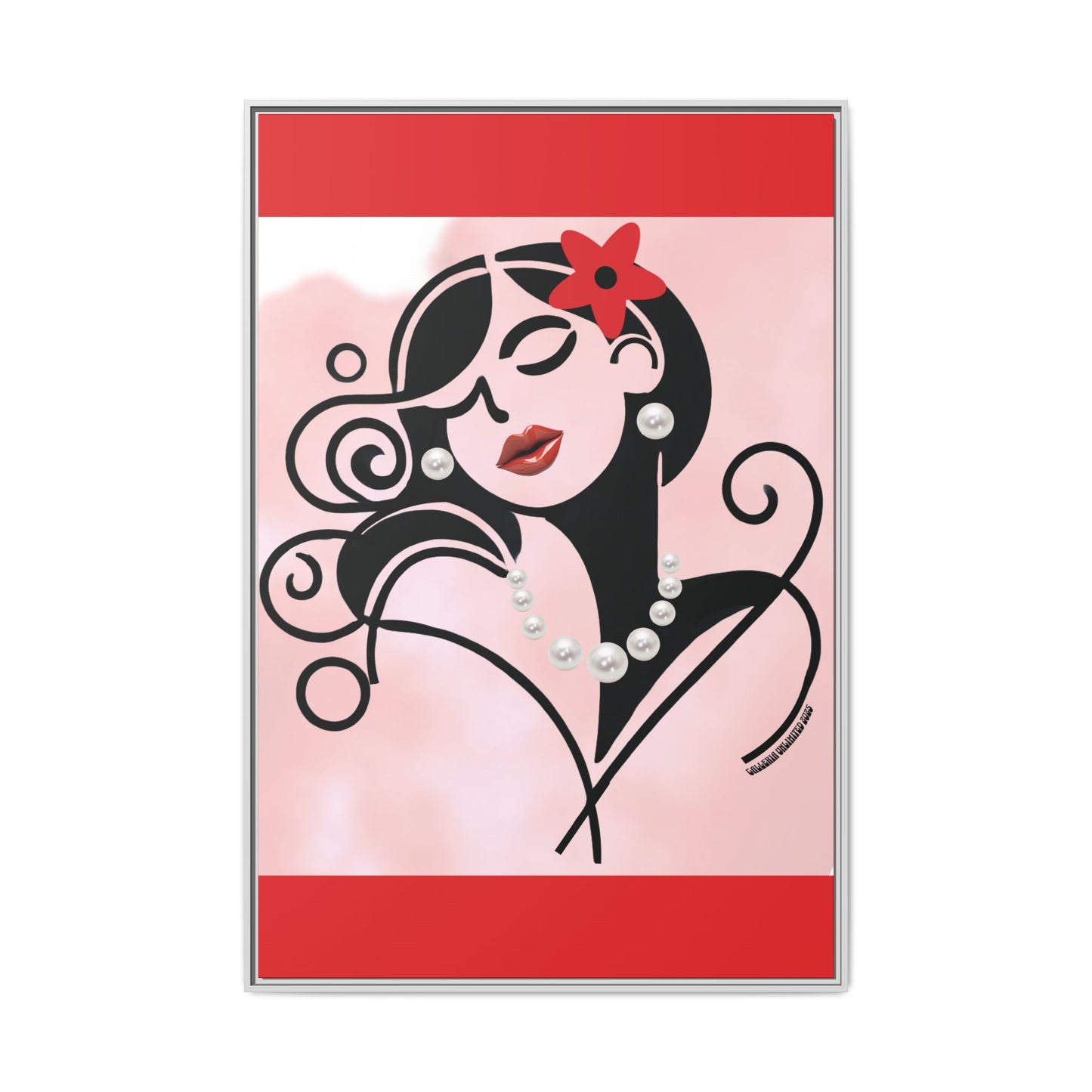 Pearls & Curls4 | Scarlet Kiss - Framed Matte Canvas Art (black or white frame)