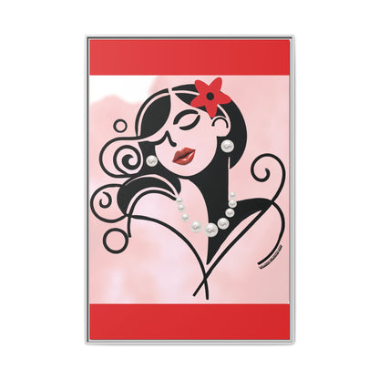 Pearls & Curls4 | Scarlet Kiss - Framed Matte Canvas Art (black or white frame)