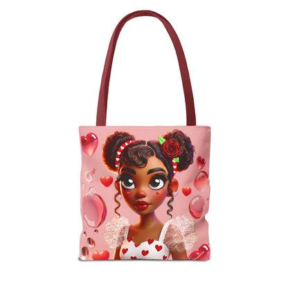 Heartbreaker Girl | Bubble Gum All -Over-Print Two-Tone Tote Bag (multiple strap colors)