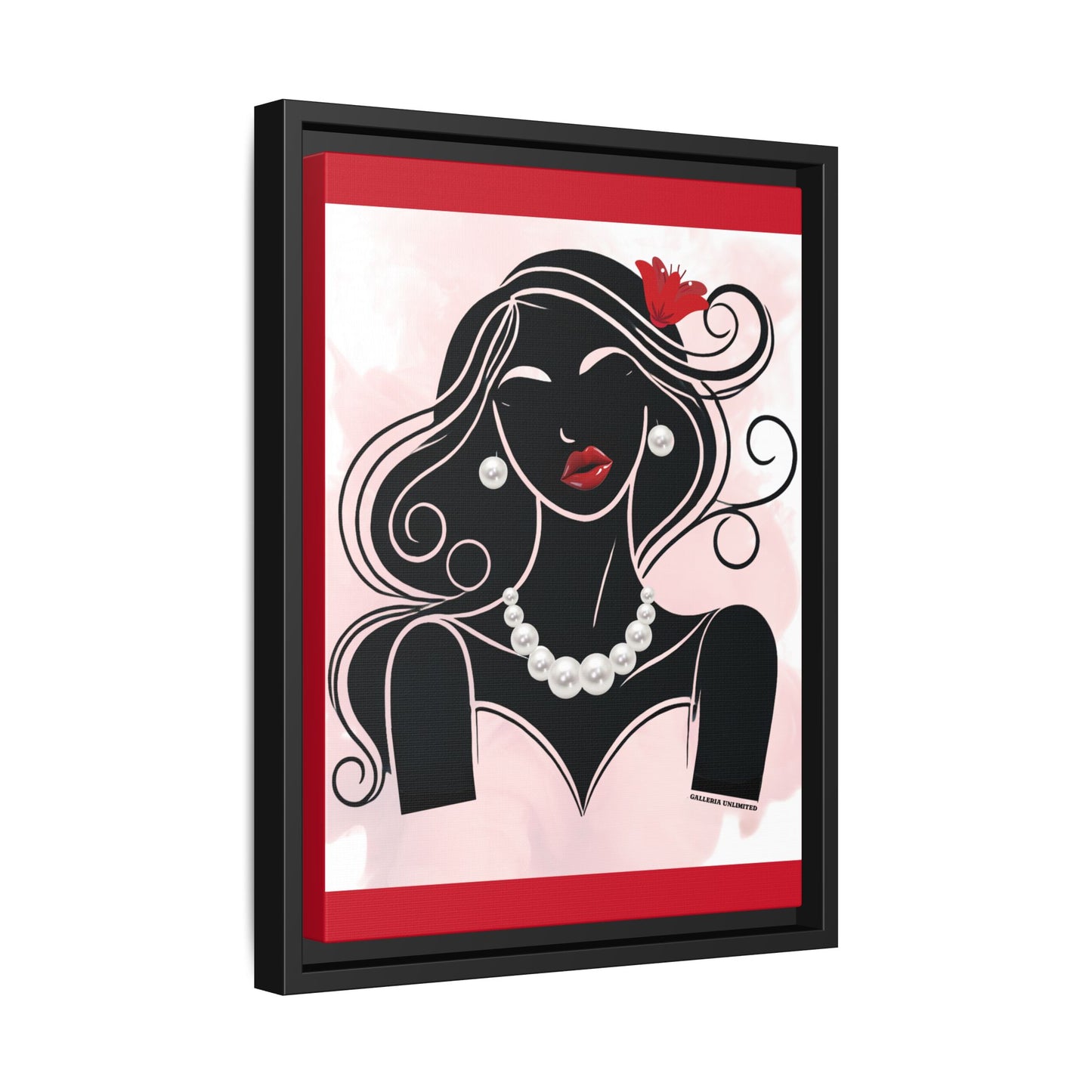 Pearls & Curls 1 | Ruby Kiss Framed Matte Canvas Wall Art (black or white frame)