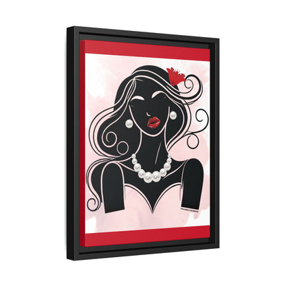Pearls & Curls 1 | Ruby Kiss Framed Matte Canvas Wall Art (black or white frame)