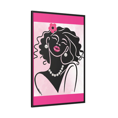 Pearls & Curls2 | Pink Pout - Framed Matte Canvas Art (black or white frame)