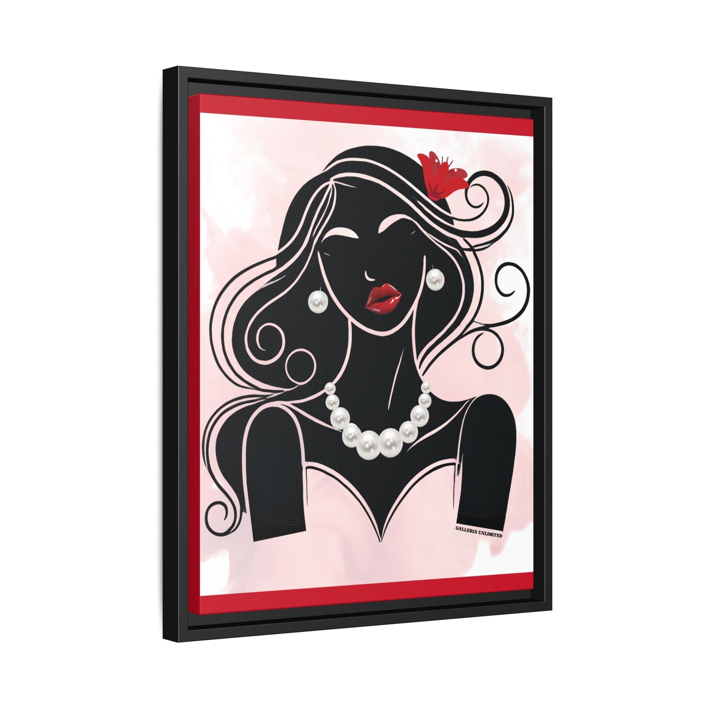 Pearls & Curls 1 | Ruby Kiss Framed Matte Canvas Wall Art (black or white frame)