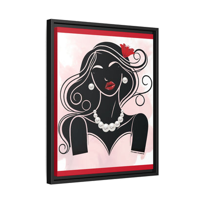 Pearls & Curls 1 | Ruby Kiss Framed Matte Canvas Wall Art (black or white frame)