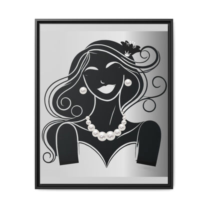 Pearls & Curls 1 | Black and White Framed Matte Canvas Wall Art
