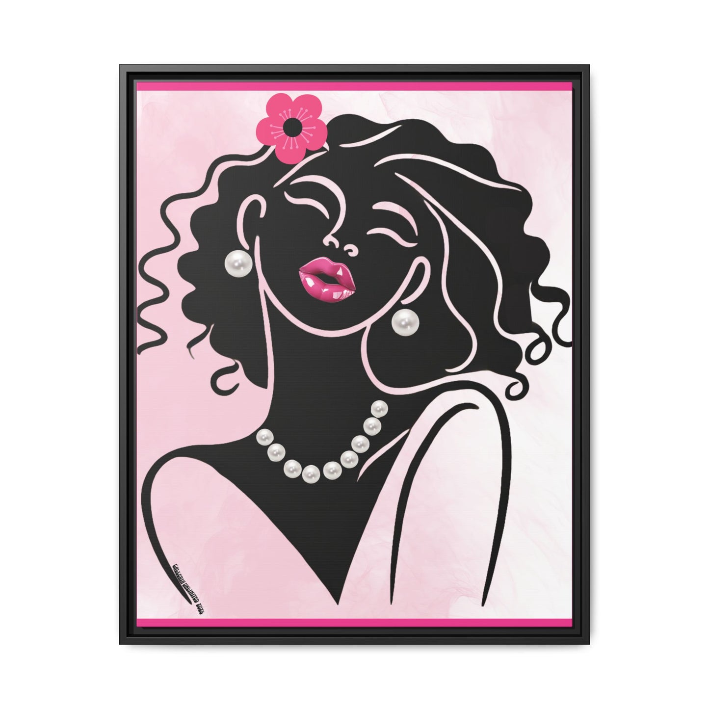 Pearls & Curls2 | Pink Pout - Framed Matte Canvas Art (black or white frame)