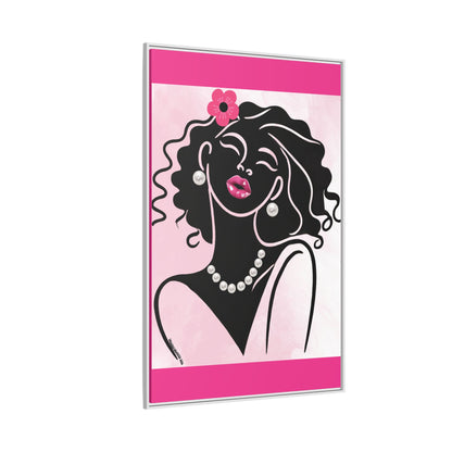 Pearls & Curls2 | Pink Pout - Framed Matte Canvas Art (black or white frame)