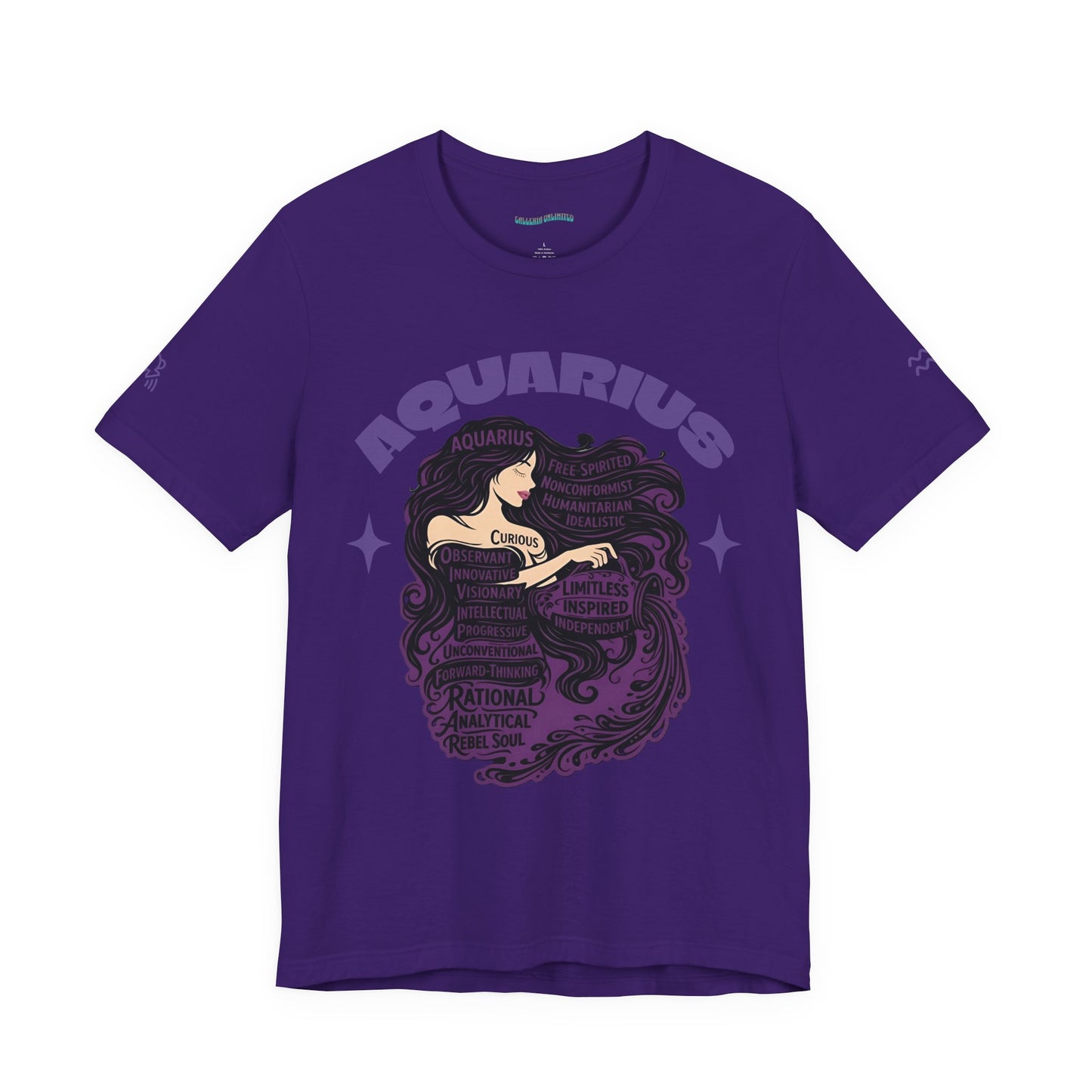 Aquarius | Word Art Graphic Tee2 (amethyst)-"Aquarius" Definition on Back