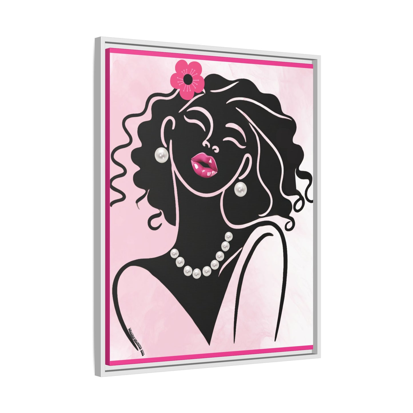 Pearls & Curls2 | Pink Pout - Framed Matte Canvas Art (black or white frame)