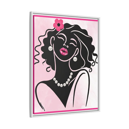 Pearls & Curls2 | Pink Pout - Framed Matte Canvas Art (black or white frame)