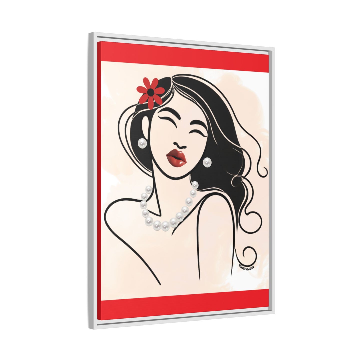 Pearls & Curls 3 | Scarlet Kiss Framed Matte Canvas Wall Art (black or white frame)