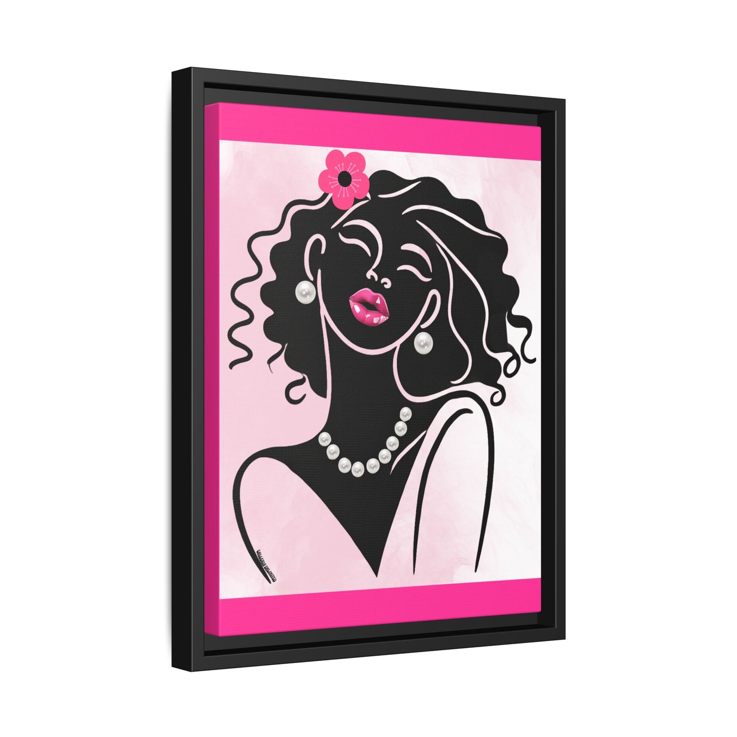Pearls & Curls 2 | Pink Kiss Framed Matte Canvas Wall Art (black or white frame)
