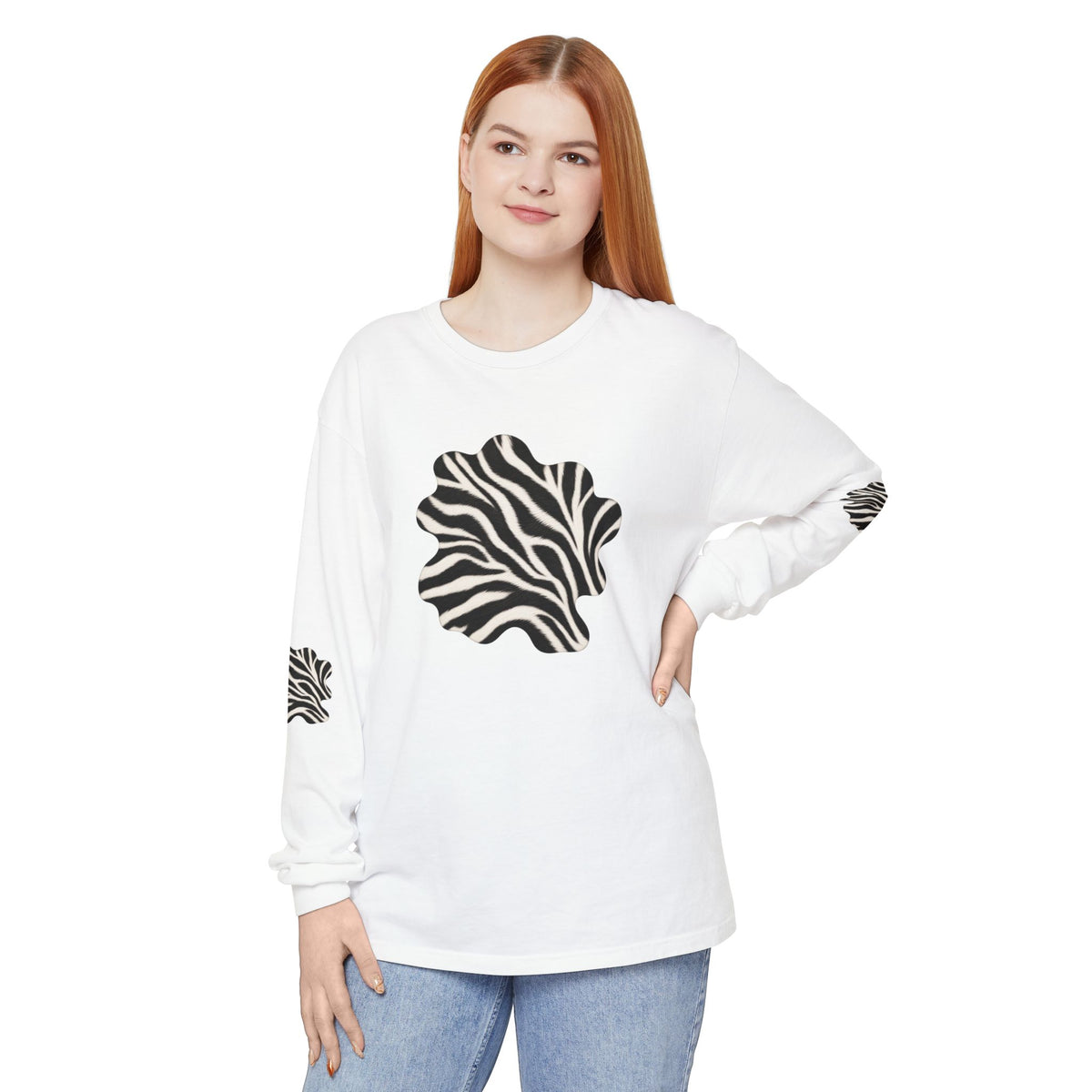 Zebra | Black & White Zebra Patch Long Sleeve Tee (Elbow accents)