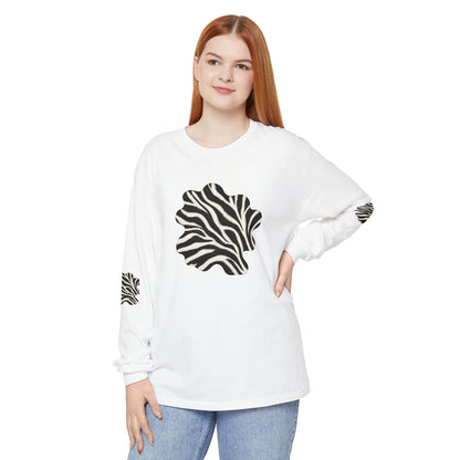 Zebra | Black & White Zebra Patch Long Sleeve Tee (Elbow accents)