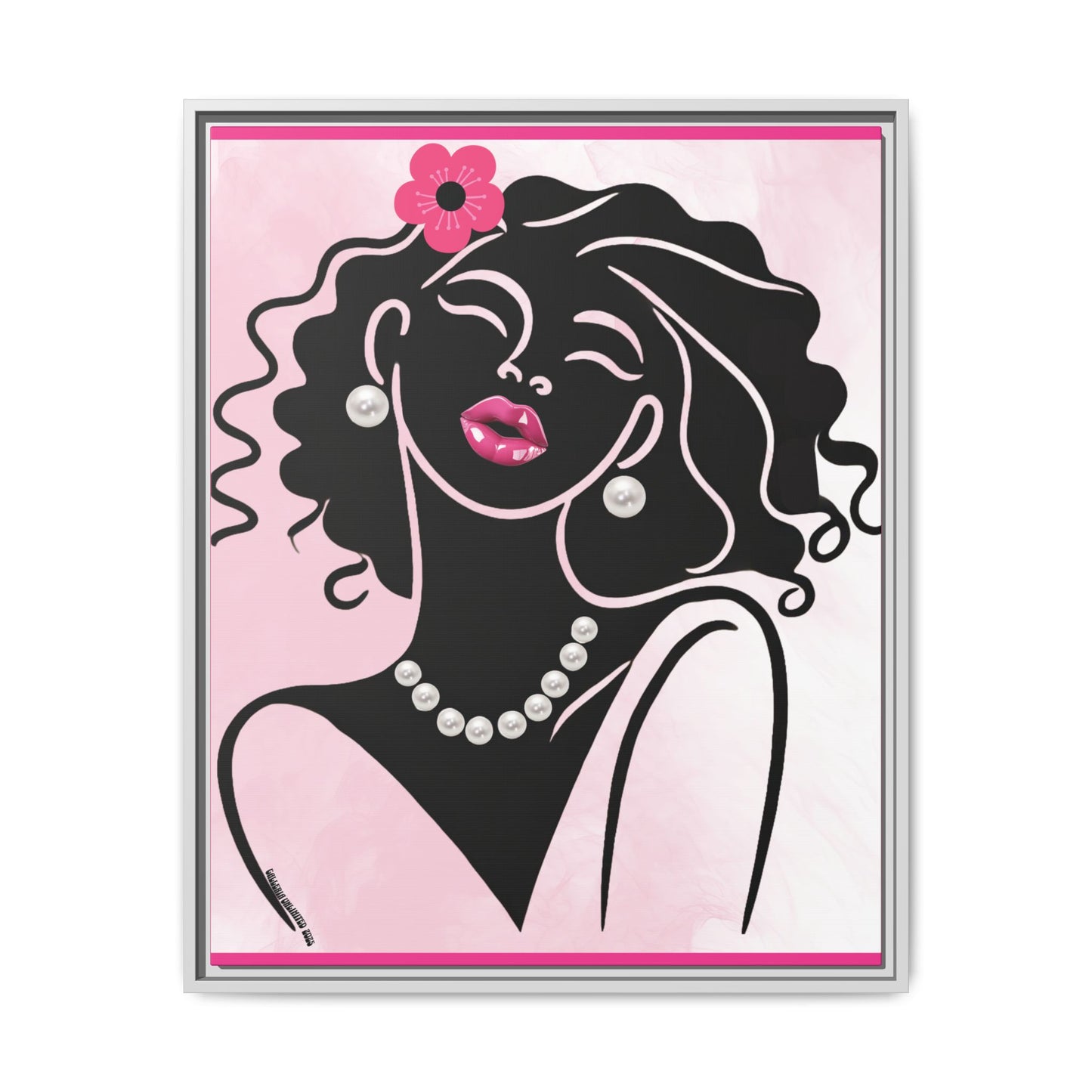 Pearls & Curls2 | Pink Pout - Framed Matte Canvas Art (black or white frame)