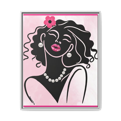 Pearls & Curls2 | Pink Pout - Framed Matte Canvas Art (black or white frame)