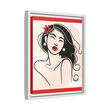 Pearls & Curls3 | Scarlet Kiss - Framed Matte Canvas Art (black or white frame)