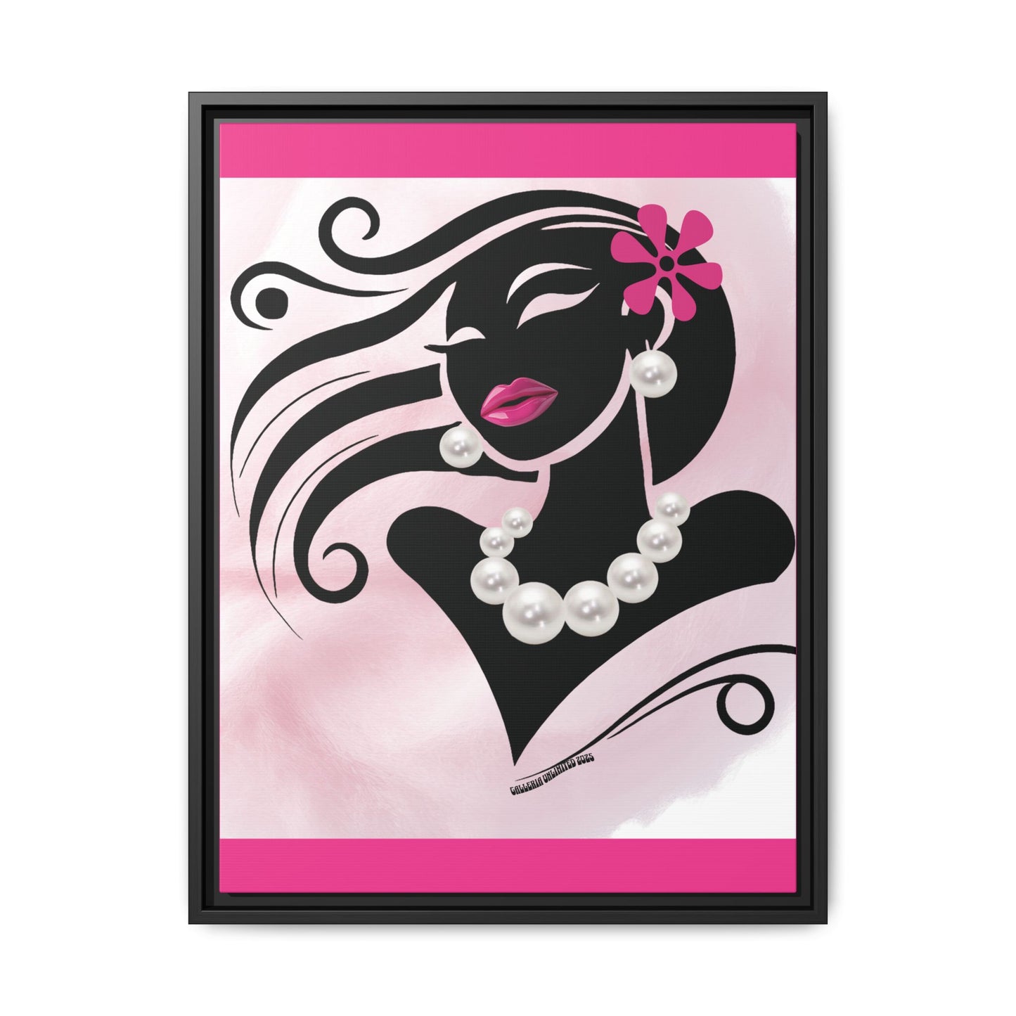 Pearls & Curls6 | Pink Pout - Framed Matte Canvas Art