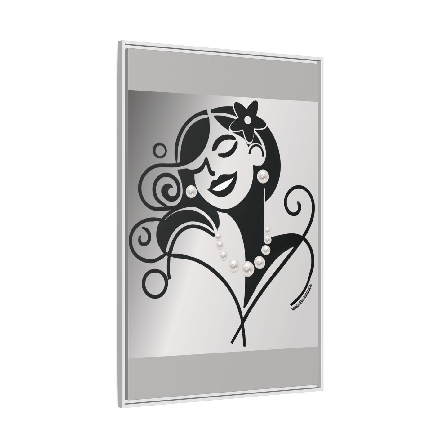 Pearls & Curls4 | Black and White - Framed Matte Canvas Art (black or white frame)