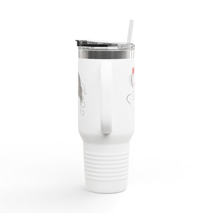 Pearls & Curls3 | Ruby Kiss - Insulated Travel Mug, 40oz (black, white, or red)