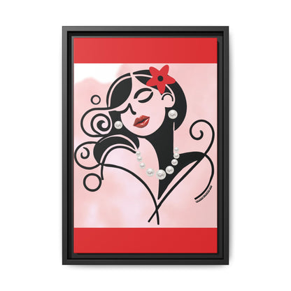 Pearls & Curls4 | Scarlet Kiss - Framed Matte Canvas Art (black or white frame)