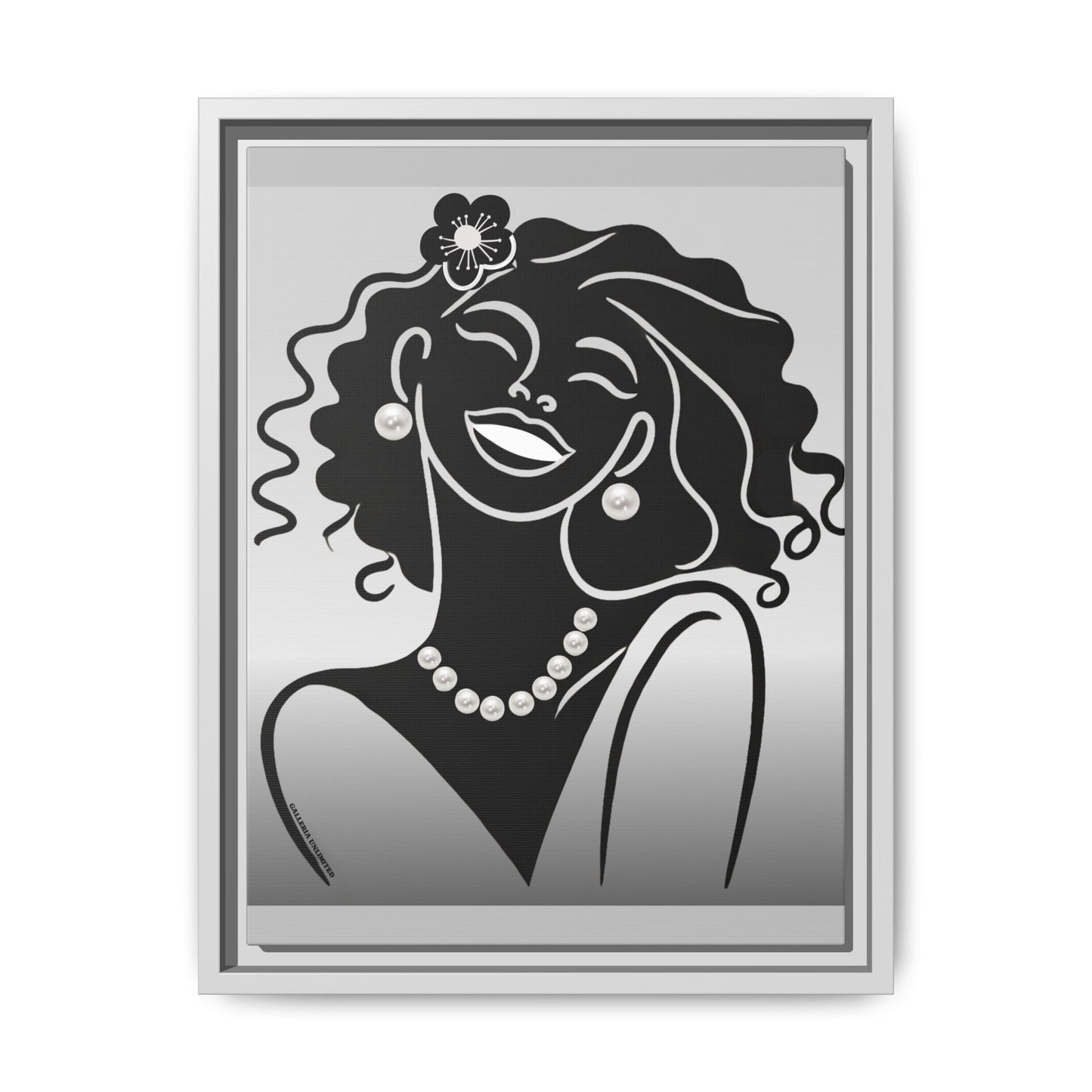 Pearls & Curls 2 | Black and White Framed Matte Canvas Wall Art (black or white frame)