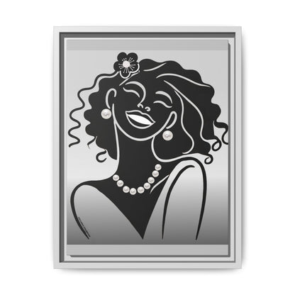 Pearls & Curls 2 | Black and White Framed Matte Canvas Wall Art (black or white frame)