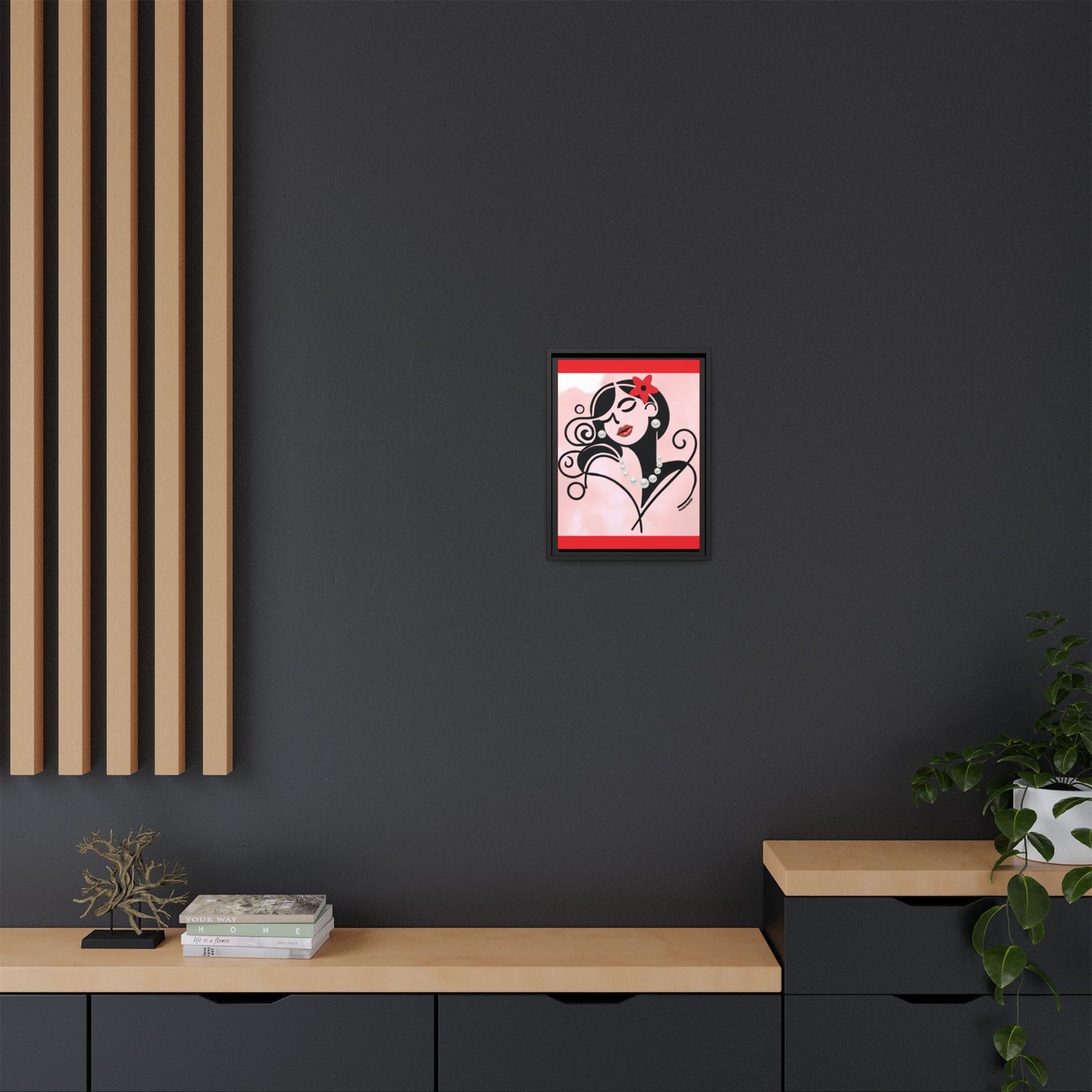 Pearls & Curls 4 | Cherry Kiss Framed Matte Canvas Wall Art (black or white frame)