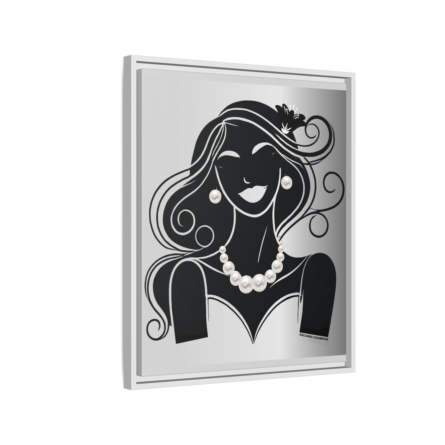 Pearls & Curls 1 | Black and White Framed Matte Canvas Wall Art
