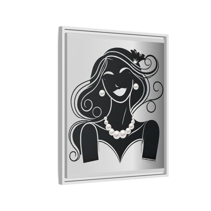 Pearls & Curls 1 | Black and White Framed Matte Canvas Wall Art