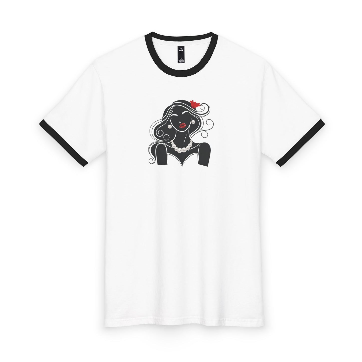Pearls & Curls 1 | Oversized Ringer Tee (black or red trim)