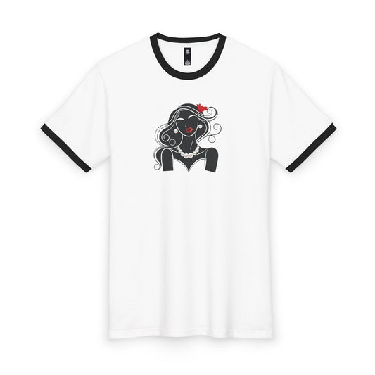 Pearls & Curls 1 | Oversized Ringer Tee (black or red trim)
