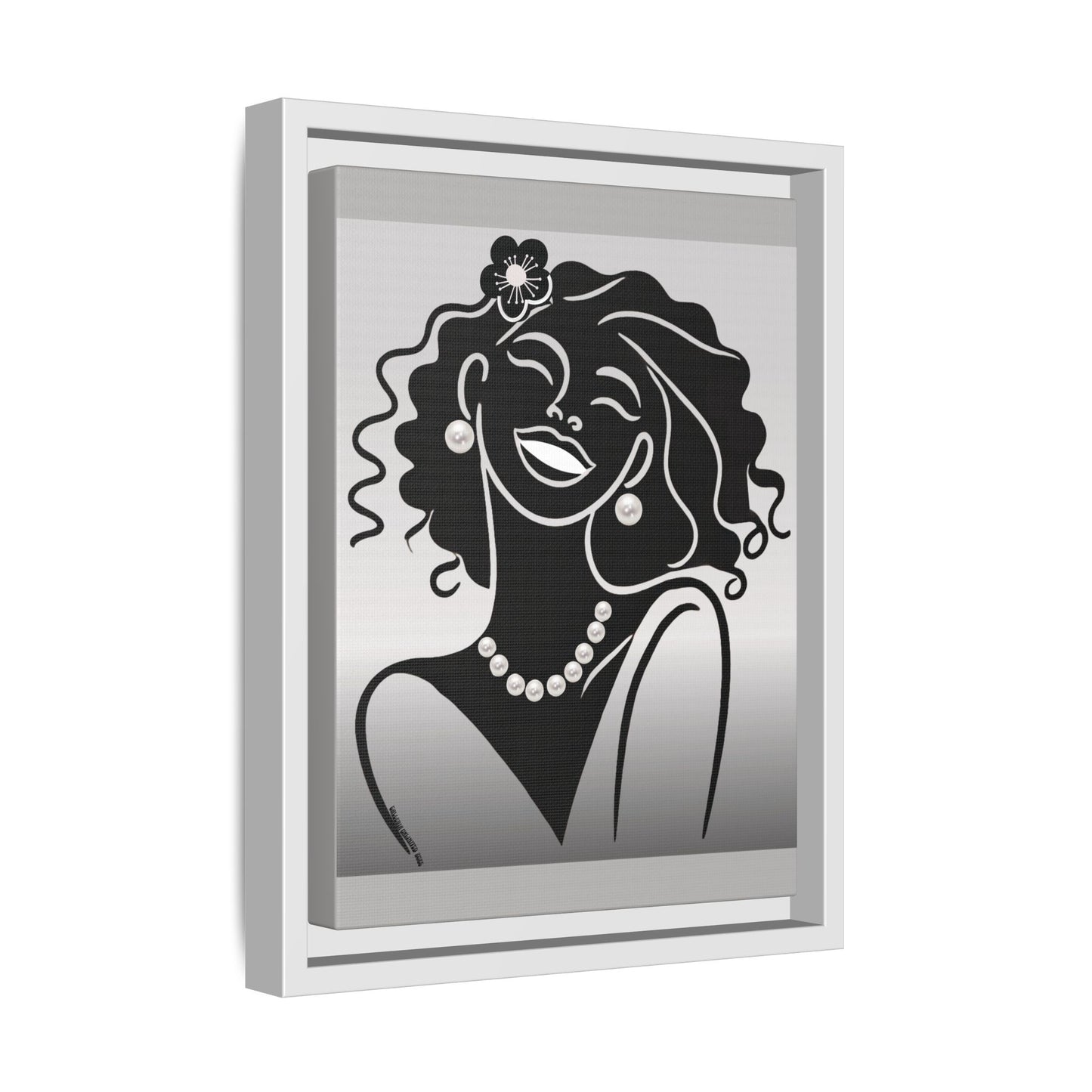 Pearls & Curls2 | Black and White - Framed Matte Canvas Art (black or white frame)