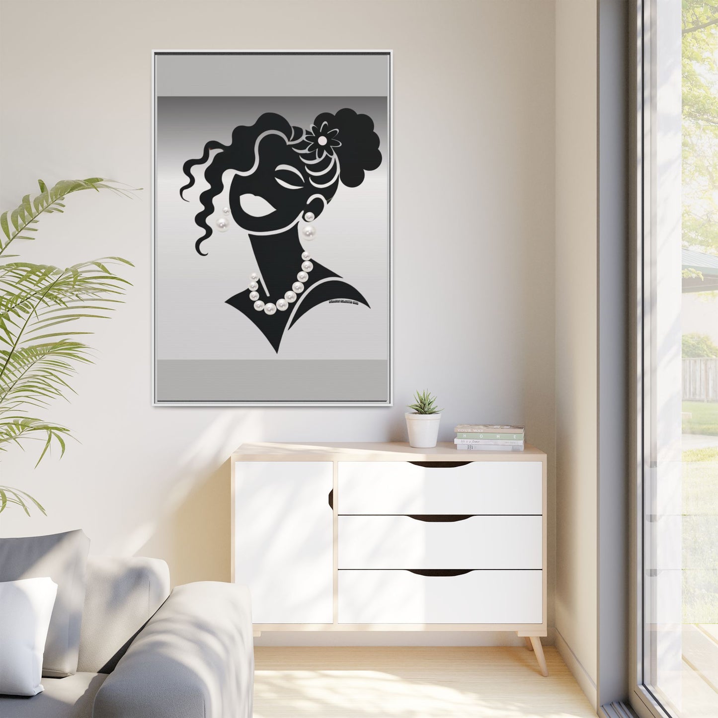 Pearls & Curls5 | Black and White - Framed Matte Canvas Art (black or white frame)