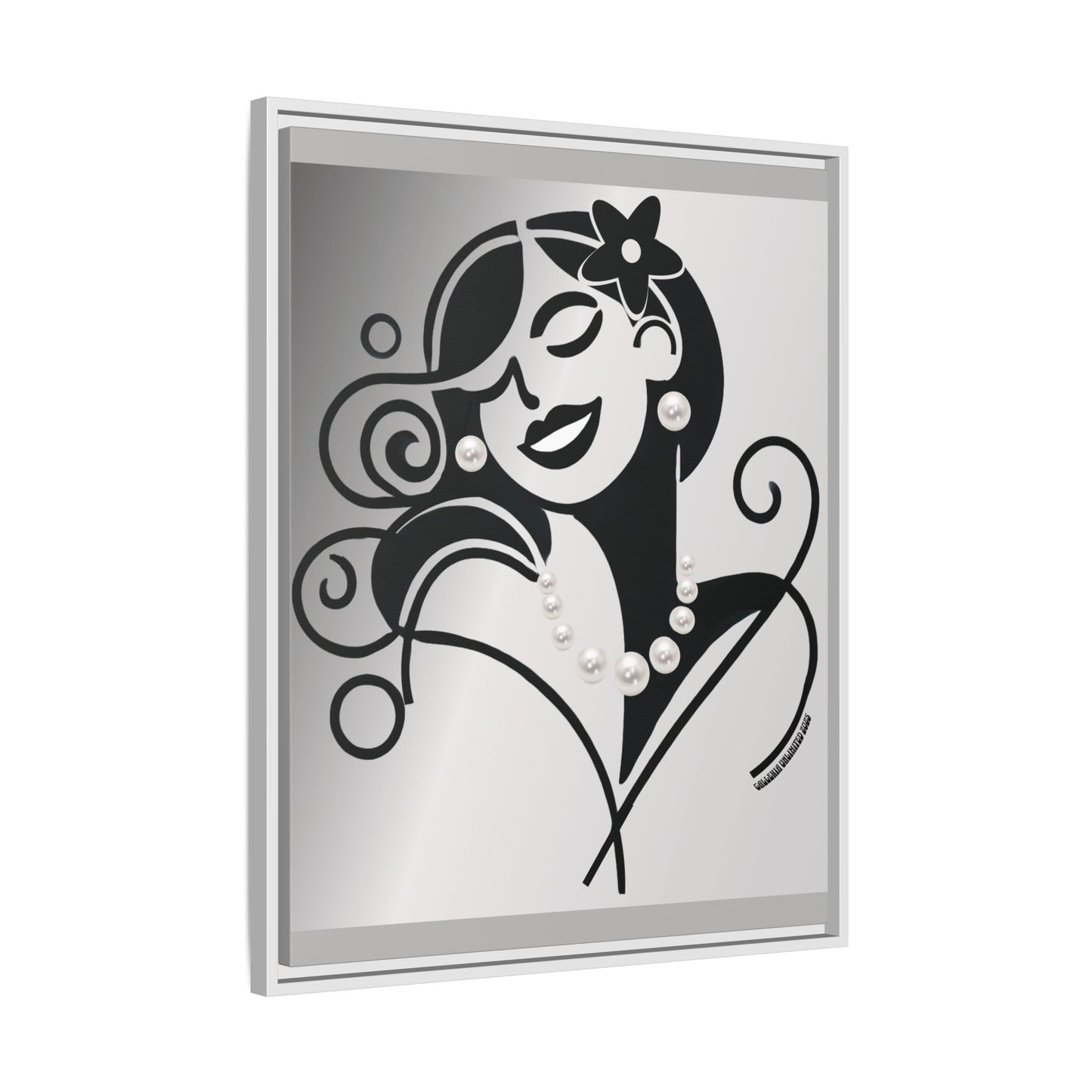 Pearls & Curls4 | Black and White - Framed Matte Canvas Art (black or white frame)
