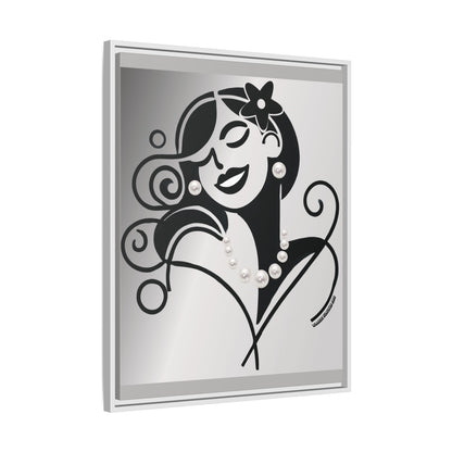 Pearls & Curls4 | Black and White - Framed Matte Canvas Art (black or white frame)