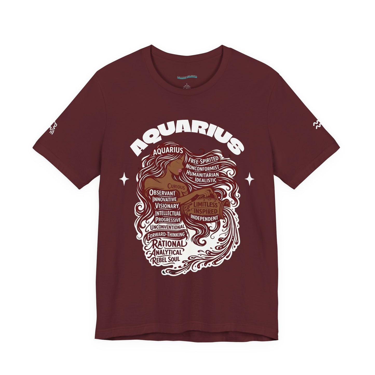 Aquarius| Word Art Graphic Tee (garnet) -- "Aquarius" Definition on Back