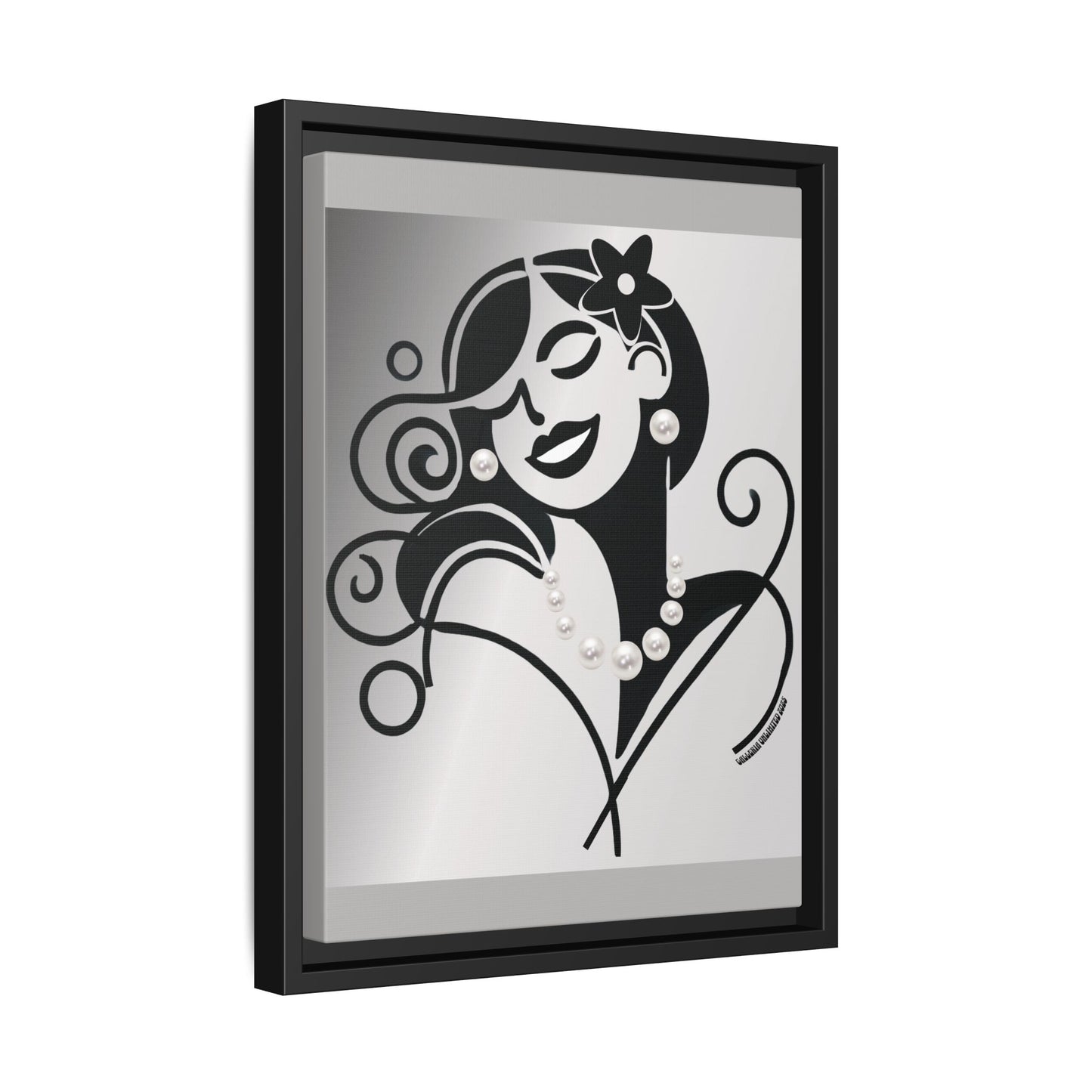 Pearls & Curls4 | Black and White - Framed Matte Canvas Art (black or white frame)