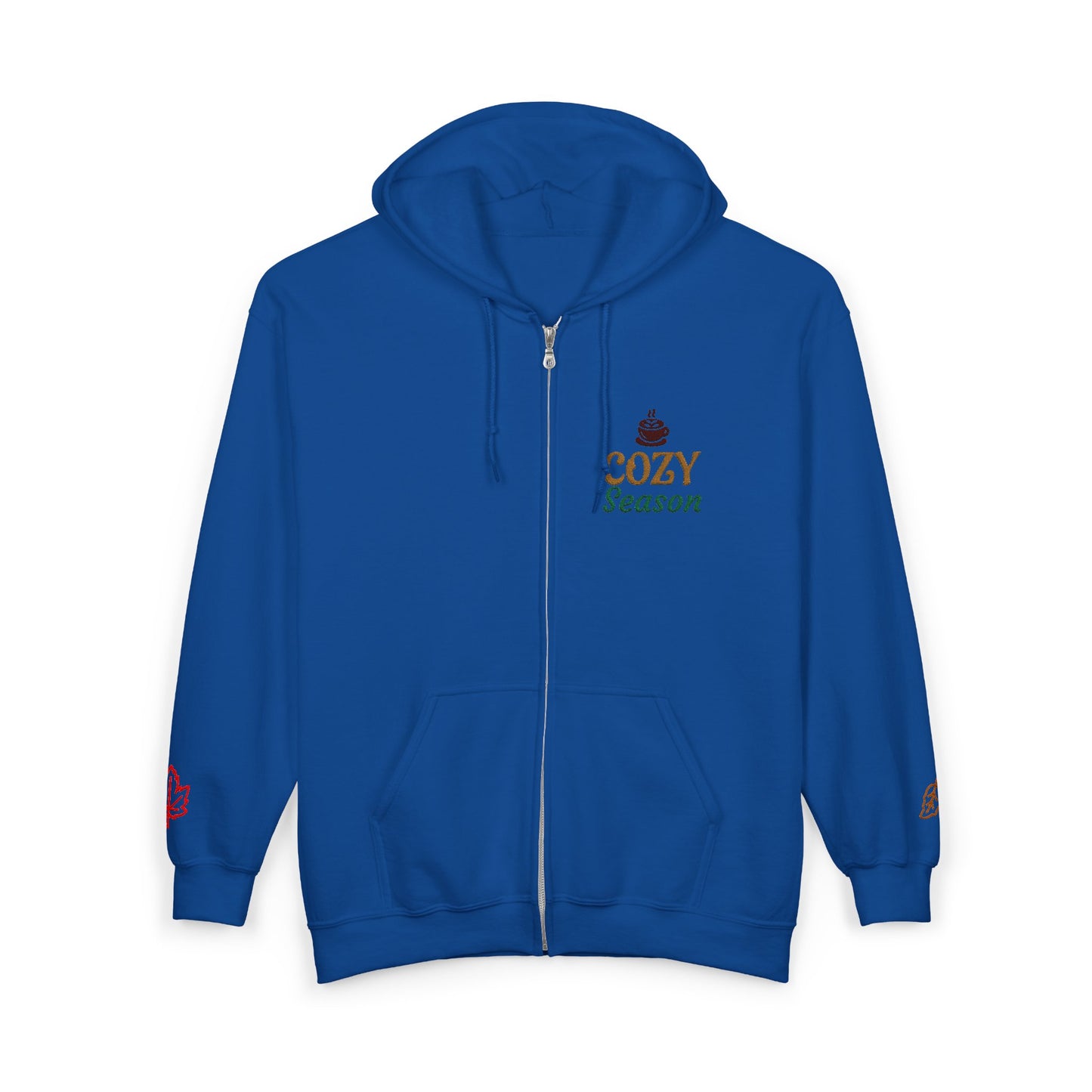 Harvest Haze | 'Cozy Season' Zip Hoodie — Autumn Coffee & Leaves Full-Zip Sweatshirt