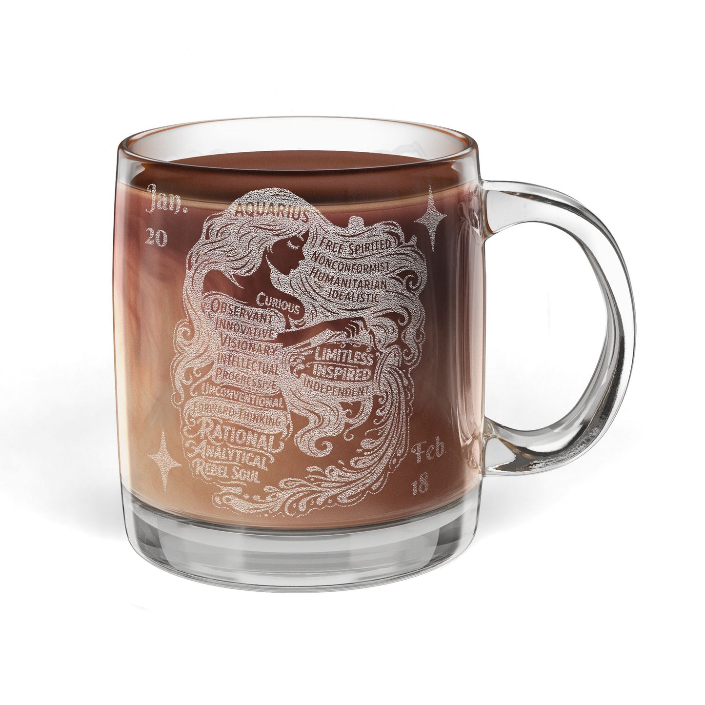 Aquarius | Engraved Glass Coffee Mug, 12.25 oz