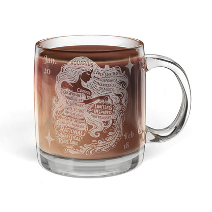 Aquarius | Engraved Glass Coffee Mug, 12.25 oz