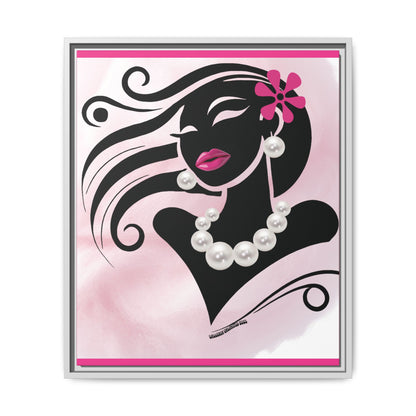 Pearls & Curls6 | Pink Pout - Framed Matte Canvas Art