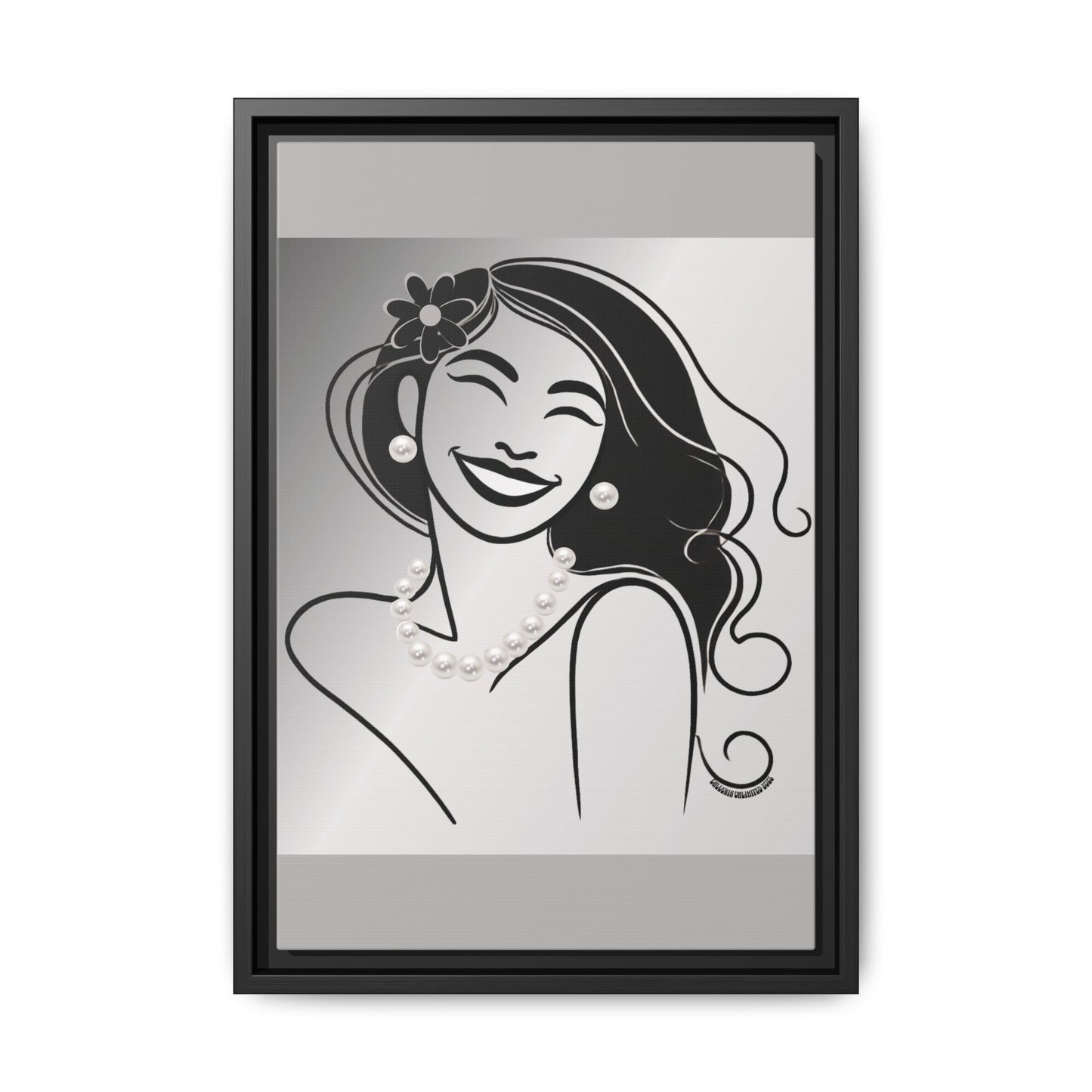 Pearls & Curls3 | Black and White - Framed Matte Canvas Art (black or white frame)