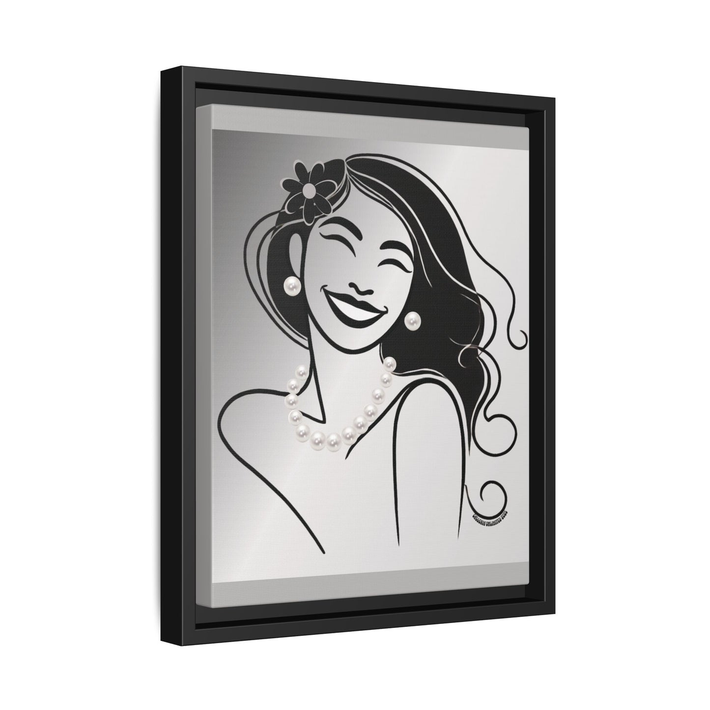 Pearls & Curls3 | Black and White - Framed Matte Canvas Art (black or white frame)